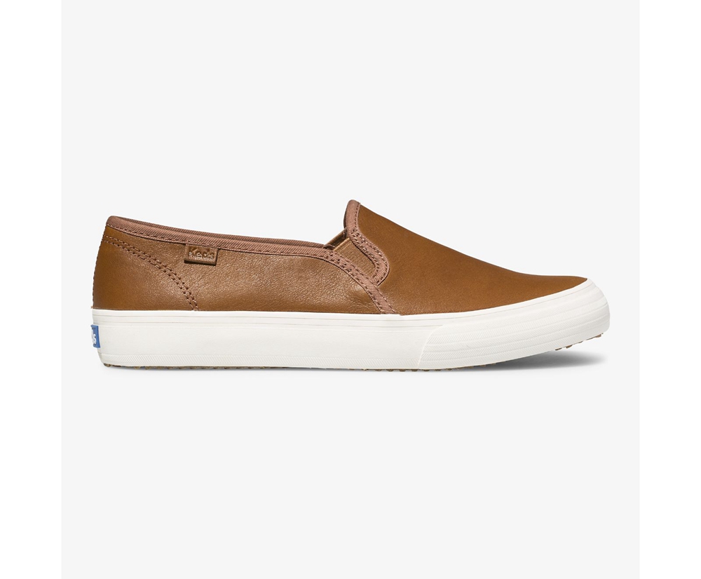 Slip Ons Keds Mujer Marrom - Double Decker Cuero - 5194-LOCQV